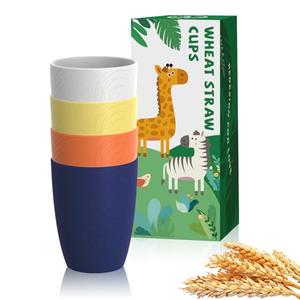 Homienly Wheat Straw Drinking Set of 4, Alternatives to Plastic, Reusable for Kitchen, Kids, Unbreakable Glasses 12 OZ, Dishwasher and Microwave Safe - Mondrian Colors 2 Pack