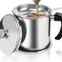 Bacon Grease Container with Strainer for Store Meat Frying Oil and Cooking Grease Storage (Silver, 1.3 L)