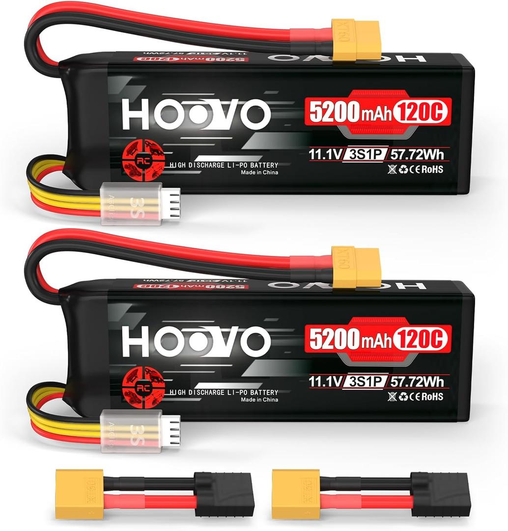 HOOVO 3S LiPo Battery 5200mAh 120C Softcase with XT60 & TR Plug Compatible for RC Car RC Truck Airplane Helicopter Boat Racing RC Hobby, 2Pack