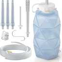 Collapsible Silicone Enema Bag Bottle Kit with 5.3ft Enima Hose, 5 Enema Tips, Controllable Flow Valve, 1.2 L Capacity Silicone Enama kit for Coffee and Water Colon Cleanse