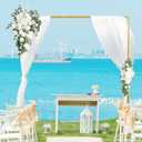 8.2FT Square Wedding Arch Backdrop Stand,Balloon Arch Stand, Metal Gold Backdrop Adjustable Stand Heavy Duty, Extra 2 Clamps Change Over The Table Rod Stand for Party Decoration,Garden Trellis Frame