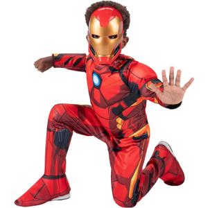 Marvel Iron Man Official Youth Halloween Costume - Premium Quality Padded Jumpsuit with Plastic Mask (L) Red
