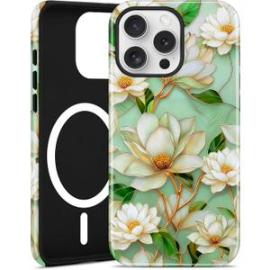 Jusy Compatible with MagSafe White Flower Case for iPhone XR, Aesthetic Stained Glass Floral Magnetic Phone Case, Soft TPU and Hard PC Protective Cover for Women Girls (Shiny) - White Flower