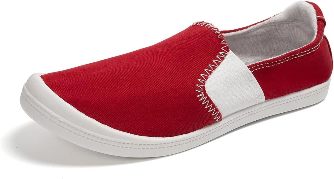FUNKYMONKEY Slip-On Canvas Sneakers for Women, Comfortable Lightweight Lace-Up Flat Casual Tennis Shoes Breathable Walking Shoes for Everyday Wear (10, Red)