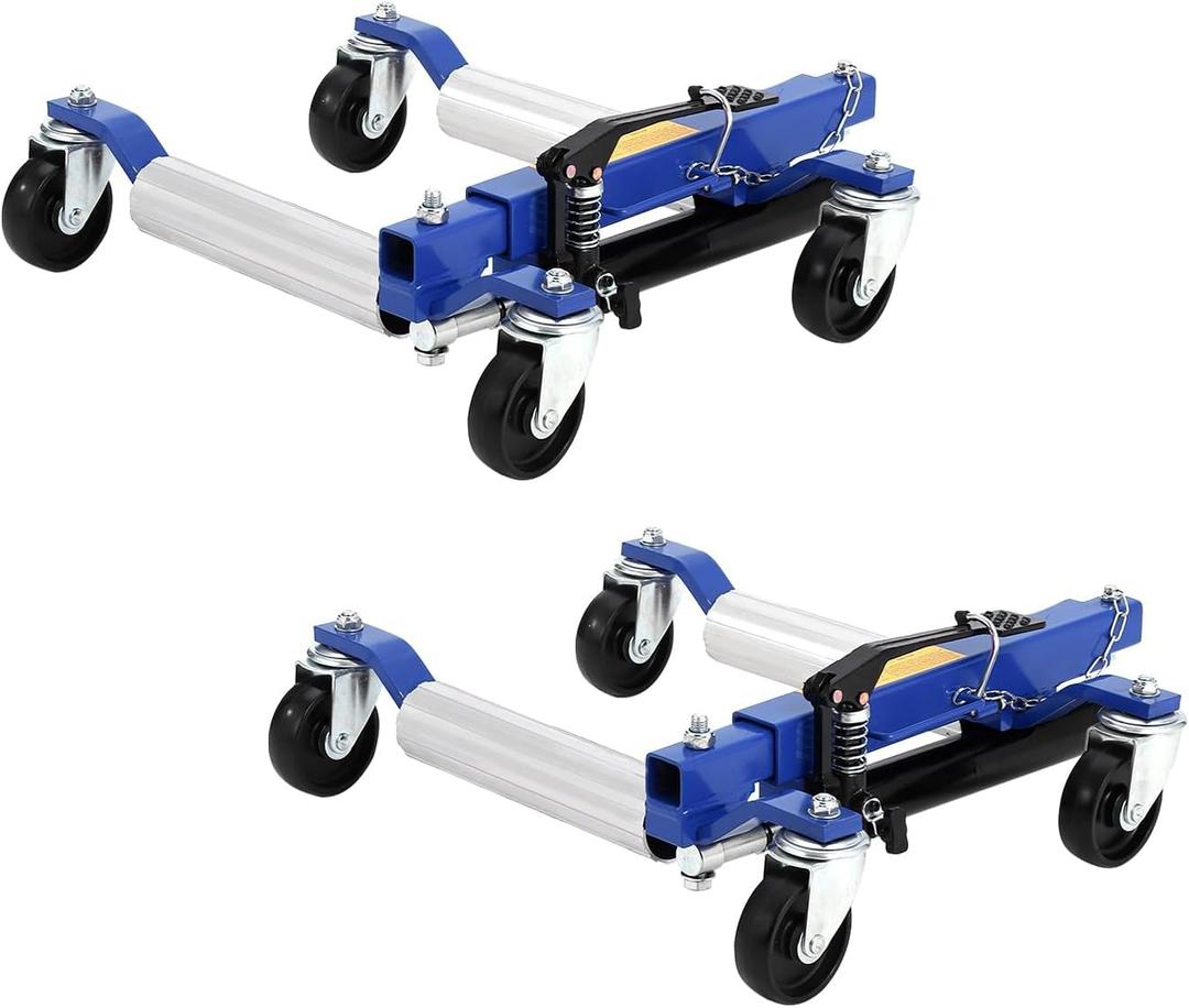 Car Wheel Dolly Jack Set, 1500 LBS Capacity Wheel Dolly with Hydraulic Tire Jack & Aluminium Twin Rollers, Heavy Duty Rollers with Foot Pedal for Tire Auto Repair Moving - Set of 2