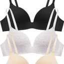 Eleplus 3 Pieces Lightly Lined Wireless Bras for Women Comfy Plunge T Shirt Bra Pack 34A
