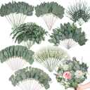 200 Pcs 8 Kinds Mixed Artificial Eucalyptus Stems Bulk Fake Silver Dollar Eucalyptus White Seeds Stems Bundle Faux Plants Greenery for DIY Bouquets Floral Arrangement Wedding Engagement Party Decor