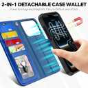 TUCCH 2-in-1 Detachable Wallet Case for iPhone 17 Pro (6.3-inch) 2025, RFID Blocking 4 Card Slot | Wireless Charging | Wrist Strap | Kickstand | Magnetic | PU Leather | Protective Cover | Klein Blue