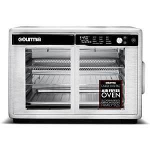 Gourmia French Door Air Fryer Oven - 37 Qt Large Capacity Convection Toaster Oven, FryForce 360, Digital Display, 12 Cooking Presets, Dehydrate, Fits 13 Pizza, Dishwasher-Safe, Stainless Steel