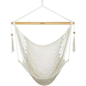 JoyView Hammock Chair with Spreader Bar Caribbean Hammock Swing Chair 300 LBS Weight Capacity XL Rope Hanging Chair for Outdoor Indoor Garden Yard - Natural White