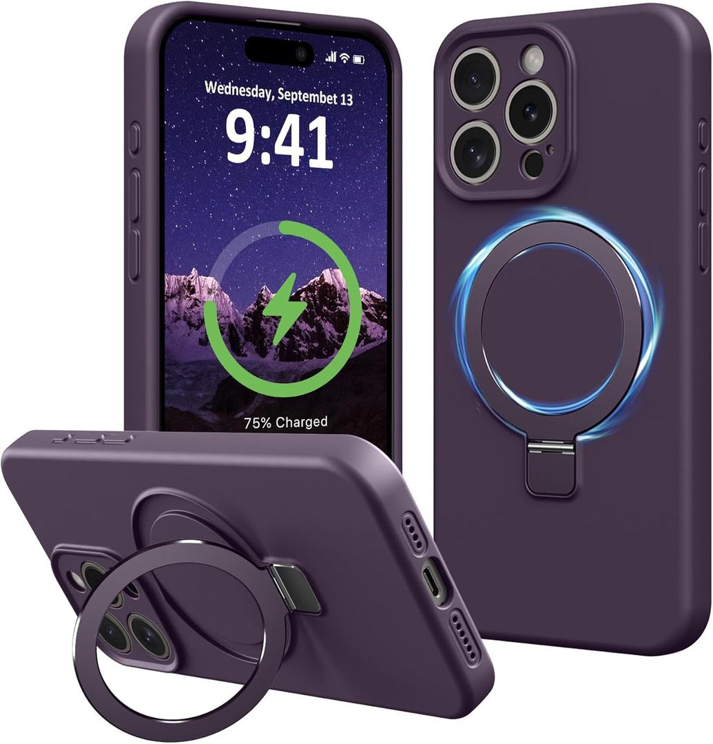 Compatible with iPhone 13 Pro Max Case Stand, Slim Full Camera Protection Liquid Silicone Phone Case Suitable for iPhone 13 Pro Max Compatible with MagSafe Ring Magnetic Kickstand, Purple