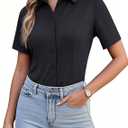 siliteelon Women's Button Down Shirts Slim fit Short Sleeve Stretch Dress Shirts Wrinkle-Free Solid Work Blouse (Large, Black)