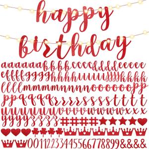 TaoBary 167 Pcs DIY Banner Kit Happy Birthday Glitter Banner Customizable Glitter Make Your Own Kit 162 Letters Symbols and Numbers 3 Rope for Birthday Halloween Wedding Christmas(Red)