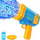 Sloosh Bubble Machine Toy for Ages 3-8 Boys Girls with Solution, Rocket Shape Bubble Gun Toy for Kids Ages 4-8, Gifts, Adults, Party Favors, Summer, Wedding, Easter (Blue)