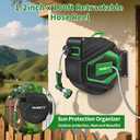SHAWTY Retractable Garden Hose Reel 100FT 1/2" - 4-Layer Hose with Metal Bracket, Auto-Lock Slow Retraction, Outdoor Water Hose Reel for Yard & Garden - Nozzle Included (Green, 1/2" 100ft)