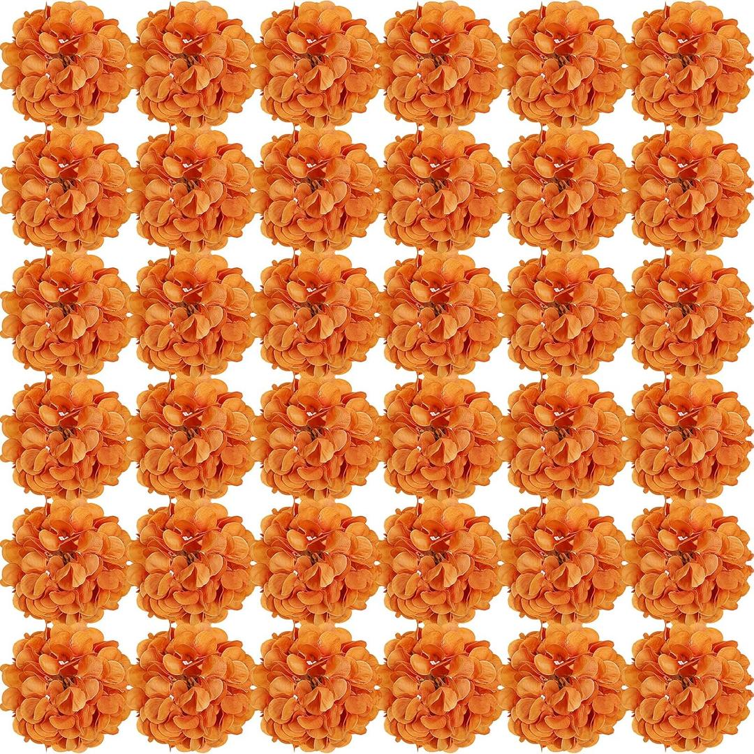 64 PCS Hydrangea Artificial Flowers - Faux Hydrangeas Fall Silk Flowers Heads with Stems for Wedding Centerpiece Home Garden Baby Shower Party Decoration (Orange)
