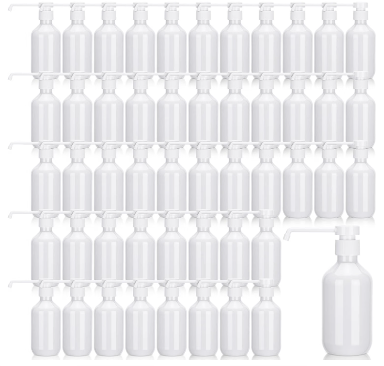 50 Pack Plastic Soap Dispenser Bulk Empty Pump Bottles Dispenser with Long Pump Refillable Dish Soap Hand Washing Bottles Lotion Bottle for Kitchen Bathroom transparent green