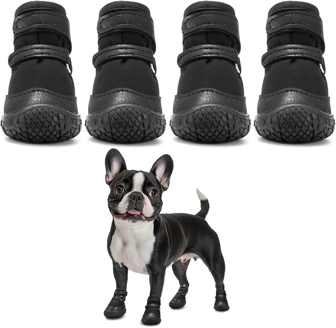 Hcpet Dog Shoes for Small Dogs, Puppy Dog Boots & Paw Protectors for Winter Snowy, Summer Hot Pavement, Outdoor Walking Adjustable Small Dog Shoes, Indoor Hardfloors Anti Slip Dog Booties Black #2 (Width 1.29 inch) for 6.6-11.0 lbs
