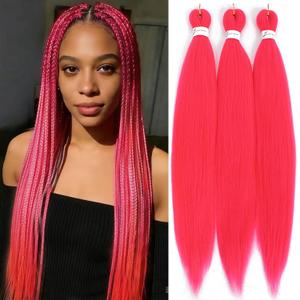 Hot Pink Braiding Hair Pre stretched Colored Hair Extension Prestretched Soft Yaki Knotless Easy Braid for Micro Box Crochet Braid(Hot Pink,3packs,26inch)