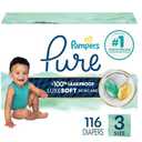 Pampers Pure Baby Diapers, Size 3 (16-28 lbs), 116, Up to 100% Leakproof, Premium Hypoallergenic Soft Diapers