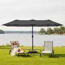 15FT Large Patio Umbrella with Base, Double Sided Rectangular Outdoor Umbrella with Sturdy Fiberglass Ribs, UPF 50+ Sun Protection, Wind-Resistant, Waterproof Fade-Resistant Fabric for Pool, Garden, Backyard, Deck(Gray)