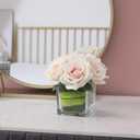 Fule Artificial Velvet Rose Flower Centerpiece Arrangement in vase for Home Wedding Decoration (Champagne)