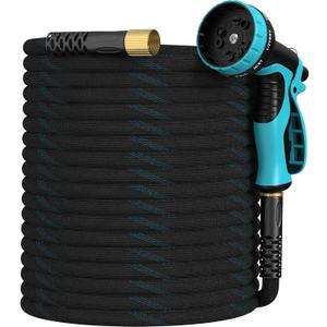 Garden Hose 50ft, Non-Expandable Lightweight & Flexible Water Hose, with 10-Pattern Spray Nozzle, Super Fabric, Leak-Proof 3/4" Solid Brass Alloy Connector Fittings, Durable Blue