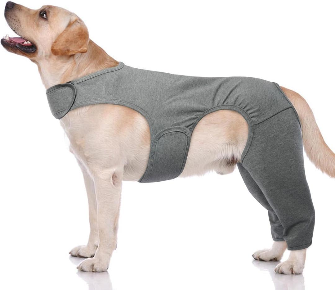 ROZKITCH Dog Surgery Recovery Sleeve Rear Right Left Leg, Pet Prevent Licking Wound Elbow Brace Protector, Dog Recovery Suit Cone Collar Alternative for Sprain ACL CCL Arthritis Joint Care Grey L (L(Back Length:16.9"Leg Length:10.2"))