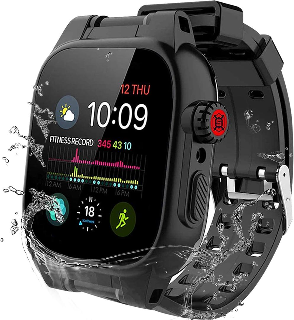 for Apple Watch 44mm Waterproof Case, IP68 Full Body Protection Case with Built-in Screen and Band, Case Cover for iWatch Series 6/5/4/SE 3/SE 2/SE 44mm, Black