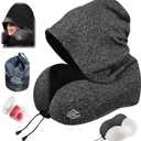 Travel Pillow with Extra Large Hood for Airplane Long Flights Privacy and Comfort Memory Foam with Skin-Friendly Cover for Road Trip Head&Neck Support for Plane Office Cars Sleeping & Rest (Grey)