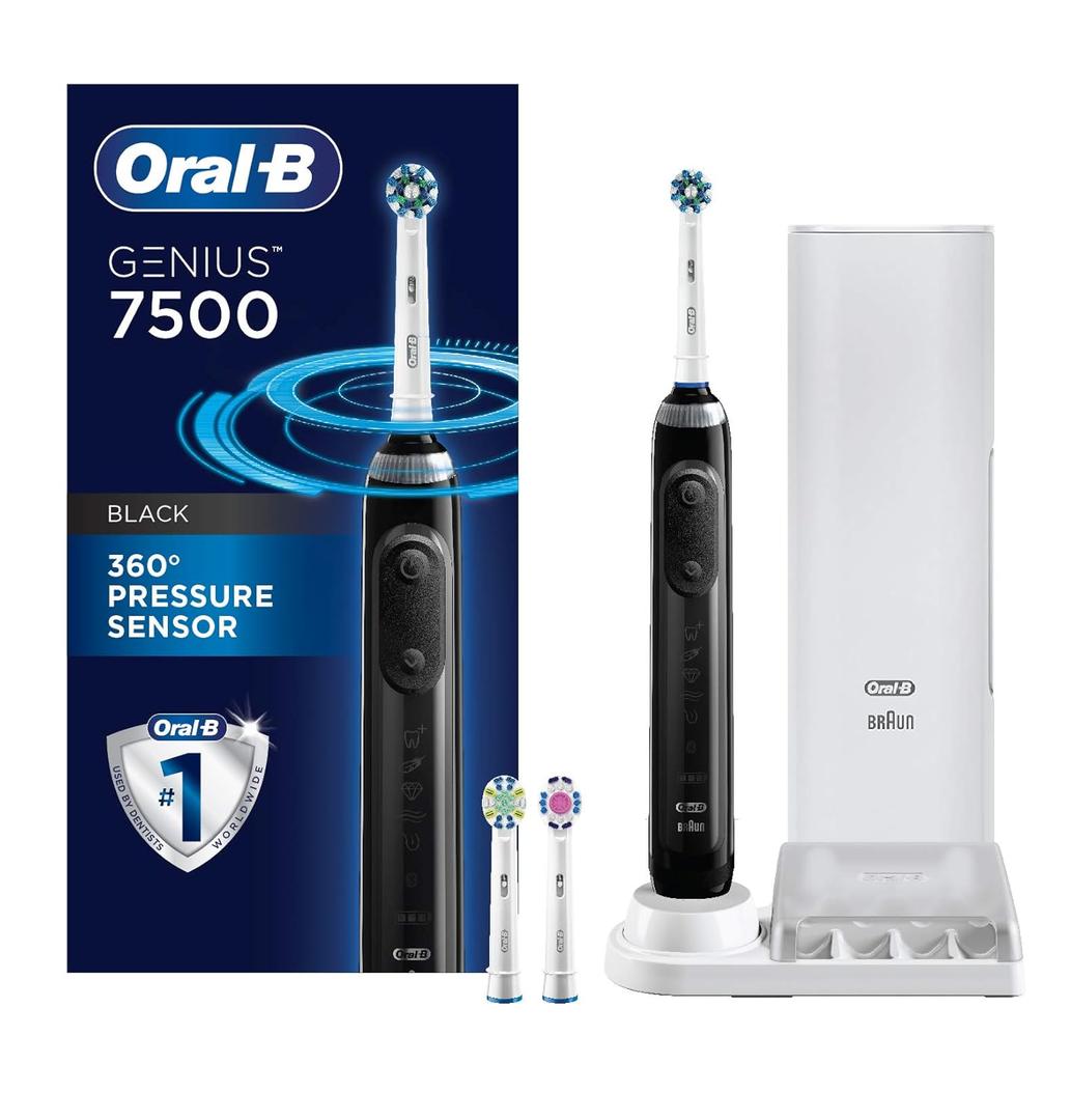 Oral-B 7500 Electric Toothbrush with Replacement Brush Heads and Travel Case, Black (Genius 7500 Kit)