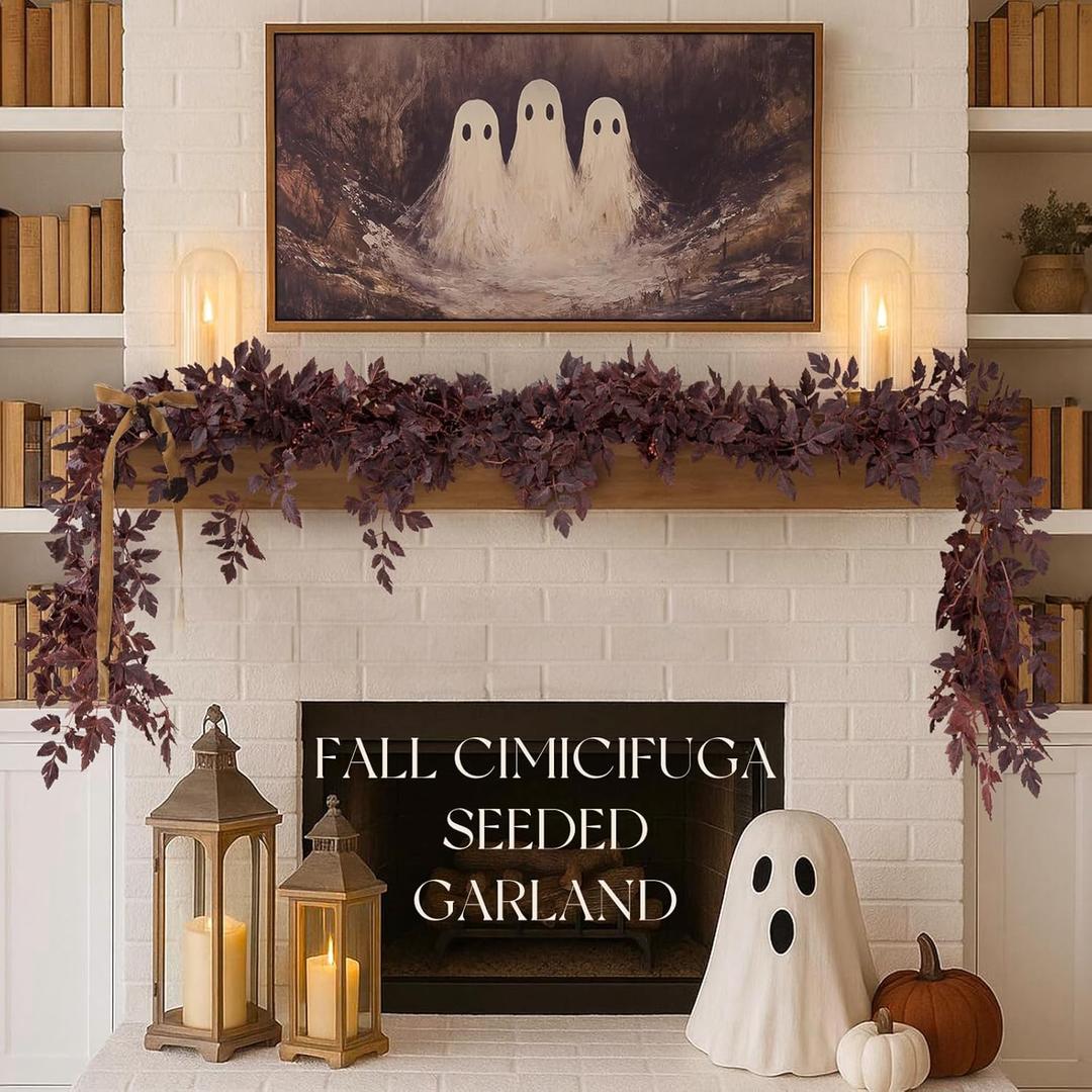 Fall Decor - Fall Decorations for Home - Fall Deals 6 Ft Plum Cimicifuga Seeded Garland - Artificial Leaf Garland Centerpieces for Tables Mantle - Autumn Halloween Decoration for Indoor Wedding Room