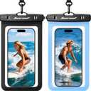 Hiearcool Waterproof Phone Pouch, Waterproof Beach Bag Compatible for iPhone 17 16 15 14 13 Pro Max, IPX8 Cellphone Travel Essentials for Beach -Black & Sky Blue, 2 Pack