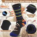 5 Pairs Womens Merino Wool Hiking Socks Winter Warm Crew Moisture Wicking Thick Cushioned Striped Boot Socks, Multicolor
