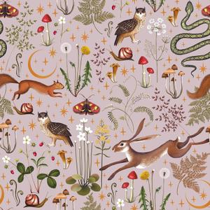 VEELIKE Pink Fairytale Forest Wallpaper Peel and Stick Moon Stars Mushroom Wallpaper Pink Contact Paper for Walls Nursery Bedroom 17.7''x118'' Removable Prepasted Woodland Vinyl Wallpaper for Bathroom