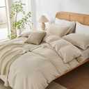 OAITE 100% Washed Cotton Duvet Cover Queen Size Soft Breathable Durable Bedding with Zipper Closure & 8 Corner Ties- 3 Pieces Plain Simple Duvet Cover Set,2 Pillow Shams,1 Duvet Cover(90"x90")