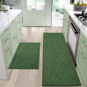 BEQHAUSE Kitchen Rugs Sets of 2 Non Slip Washable Kitchen Mats for Floor Absorbent Soft Kitchen Runner Rugs for Floor,Sink,Hallway,Laundry,20x30+20x48 Green