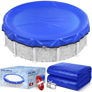24FT Round Winter Pool Cover 500D Extra Thick Above Ground Pool Cover Above Ground Pool Protection with Winch and Cable Royal Blue (24Feet)