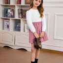 Toddler Girls Clothes Sets: Puff Sleeve Tops Plaid Mini Skirts Skirt Set 2 Piece Fall Winter Outfits 2-8 Years (Pink)