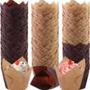 Aodaer 240 Pieces Mini Tulip Baking Cups Muffin Liners Cupcake Cases Baking Cup Holders for Wedding, Birthday, Baby Shower, Brown, Natural (1.38 Inches)