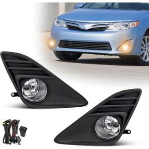 Fog Lights for 2012 2013 2014 Toyota Camry Assembly Replacement Kit with Wiring And Switch H11 12V 55W Halogen Bulbs(Clear Lens) (Black Bezel)