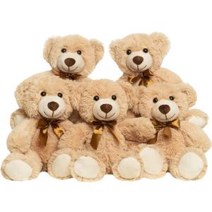Teddy Bears Bulk 5 Packs 13.5 Inches Small Stuffed Bears Pack for Christmas Valentines Baby Shower Party Decorations Centerpieces Favors Light Brown