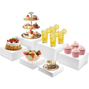 6PCS Buffet Risers, Food Display Risers for Party, Buffet Riser for Buffet Table, Acrylic White Boxes for Food Display Catering Dessert Jewelry(Size10 9" 8" 7.5" 6.7" 6")