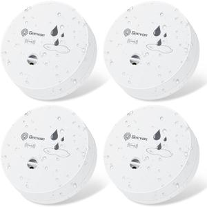Geevon 4 Pack Water Leak Detectors, 100dB Water Sensor Alarms Flood Detector for Basements, Bathrooms, Laundry Rooms, Kitchens, Garages, and Attics, Water Alarms Battery-Operated (Battery Included)