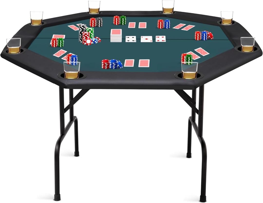 ZivPlay Poker Table Foldable Texas Holdem Poker Table Portable with Folding Legs for Card Game and Casino Gambling 8 Player Octagon, 48 inches