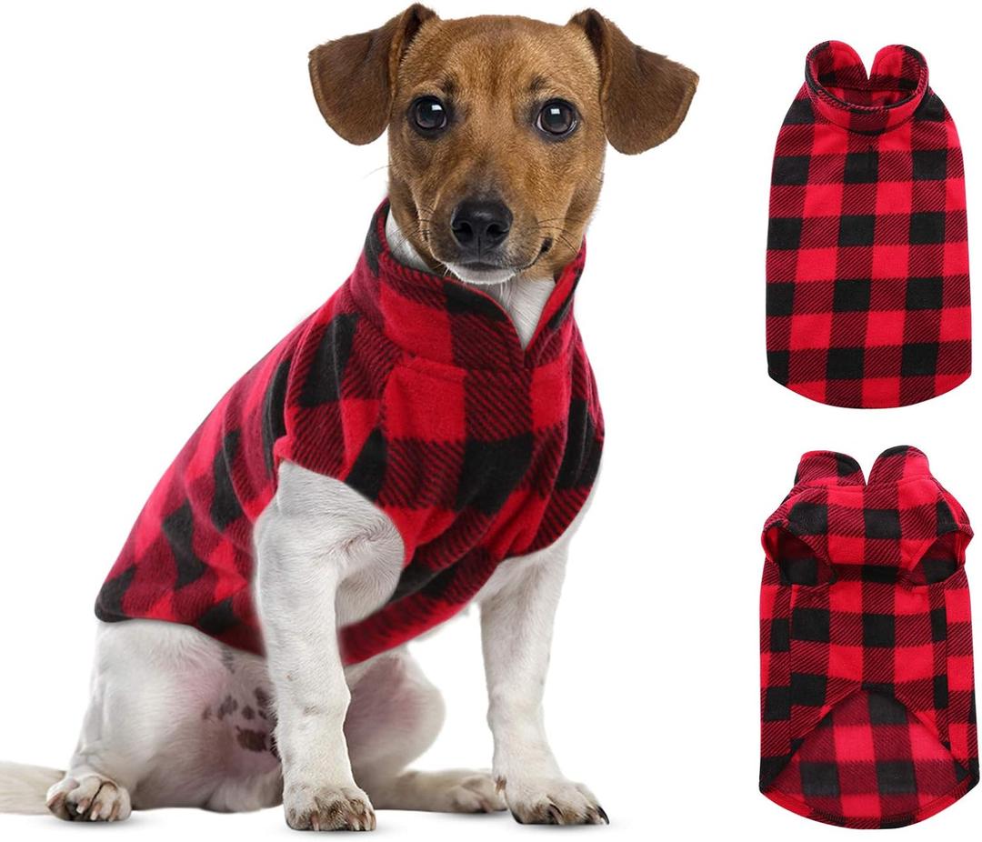 ASENKU Dog Sweater, Plaid Dog Fleece Vest, Soft Comfortable Pet Pajamas, Warm Winter Dog Shirt, Cold Weather Coat Jacket Pet Clothes for Small & Medium Dog Breeds, Red, M