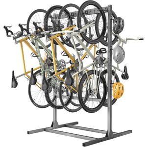 Ultrawall Freestanding Bike Stand, Vertical Bike Storage Stand Rack for Garage, Indoor Bicycle Organizer with Adjustable Hooks, Holds Up to 6 Bikes & 6 Helmets