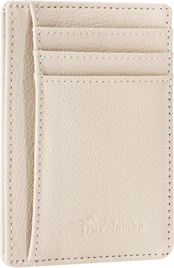 Travelambo Front Pocket Minimalist Leather Slim Wallet RFID Blocking Medium Size (Litchi Beige)