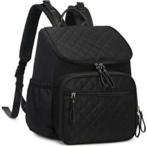 Large Capacity Diaper Bag Backpack with Stroller Buckle, Water-Resistant Travel Baby Bag with Insulated Pockets (Nylon, Black)