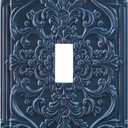Decorative Light Switch Plate Covers Navy Blue 3D Vintage Floral Embossed 1 Gang Light Switch Cover Plate Single Toggle Wall Plate Outlet Covers Faceplate for Bedroom Home Decor